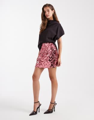Asos Design Mixed Sequins Mini Skirt In Pink