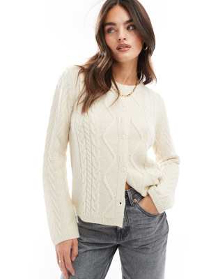 Asos Design Mixed Stitch Knitted Cardigan In Cream-white