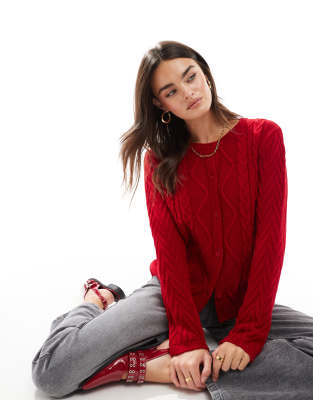 Asos Design Mixed Stitch Knitted Cardigan In Red