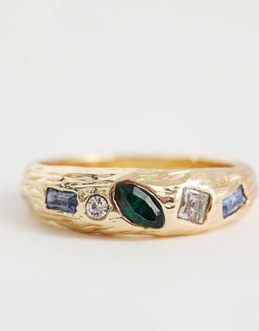 ASOS DESIGN mixed stone hammered texture ring in gold, 2 of 3