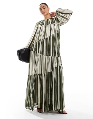 Asos Design Mixed Stripe Print Smock Maxi Dress-multi