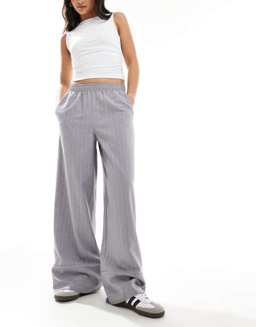 ASOS DESIGN mixed stripe pull on pants in gray