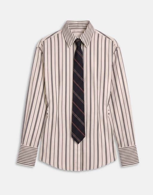 ASOS DESIGN mixed stripe shirt with tie, 4 of 7