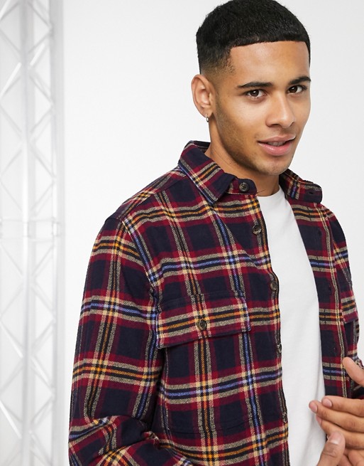 ASOS DESIGN mixed tartan check overshirt in brushed flannel