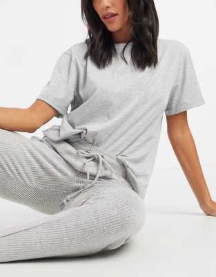 ASOS DESIGN - Mix & Match - Pyjama-T-Shirt aus Jersey in Kalkgrau