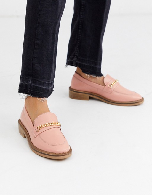 ASOS DESIGN Mixture leather chain loafers in peach