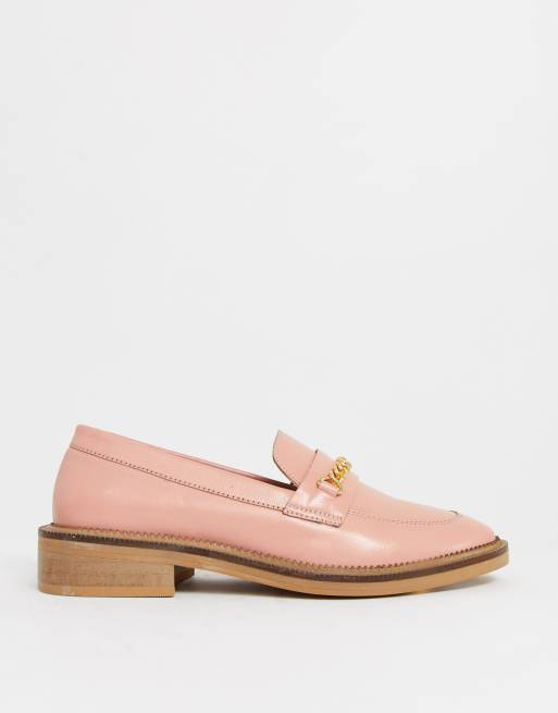 ASOS DESIGN Mixture leather chain loafers in peach