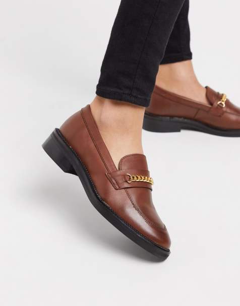ASOS DESIGN - Mixture - Mocassins en cuir avec chaîne - Cognac