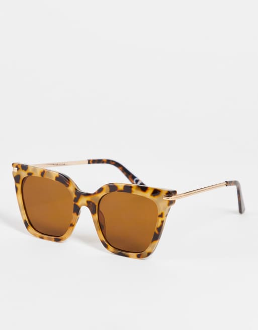ASOS DESIGN – Mjölkigt spräckliga solglasögon i cateye-modell med metallskalmar