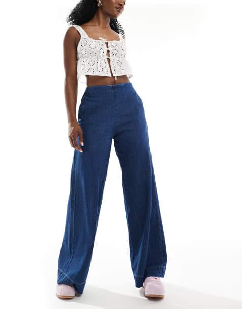 ASOS DESIGN – Mjuka jeans med vida ben, enkeldesign framtill i tvättad finish - view 1