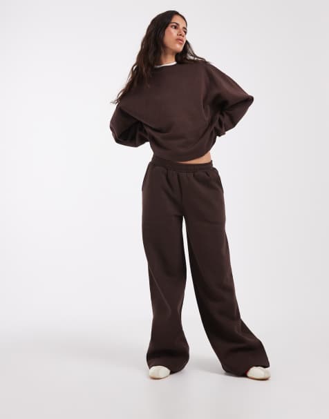 ASOS DESIGN mjukisbyxor med vida ben i borstad kvalitet i brunt - view 1