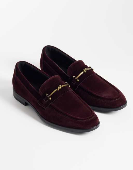 ASOS DESIGN mocasines finos con hebilla en terciopelo burdeos, 2 de 4