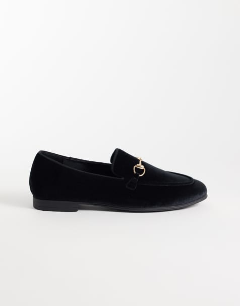 ASOS DESIGN mocasines slim con adorno dorado tipo filete en terciopelo negro - view 1
