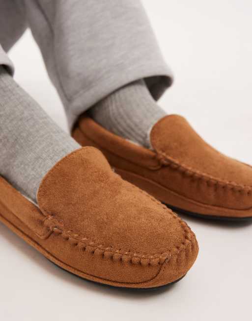 ASOS DESIGN - Mocassin pantoffels met voering van imitatiebont in lichtbruin, 3 van 4