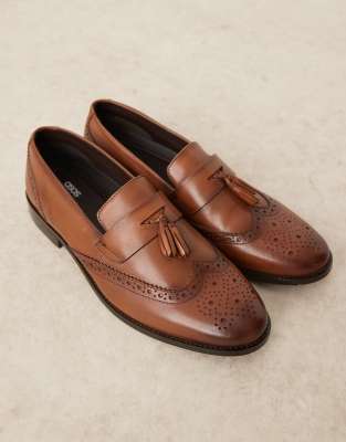 ASOS DESIGN - Mocassini brogue in pelle color cuoio con nappe - view 1