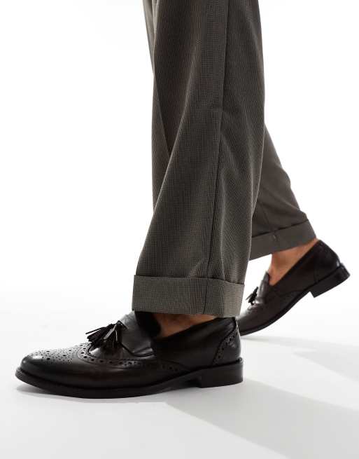 ASOS DESIGN - Mocassini brogue marroni in pelle con nappe, 2 di 4
