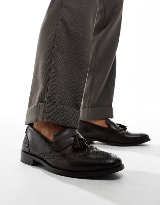 ASOS DESIGN - Mocassini brogue marroni in pelle con nappe, 4 di 4