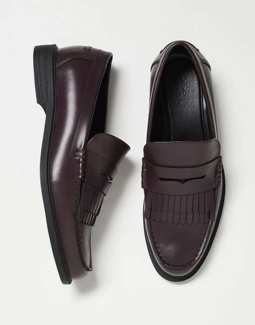 ASOS DESIGN - Mocassini college color bordeaux con frange