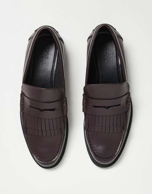 ASOS DESIGN - Mocassini college color bordeaux con frange
