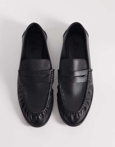 ASOS DESIGN - Mocassini college in pelle nera con arricciature - view 1