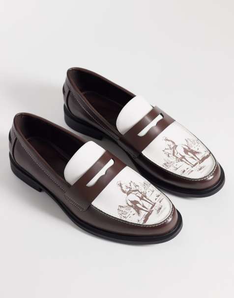 ASOS DESIGN - Mocassini college marrone e crema con grafica stile western - view 1