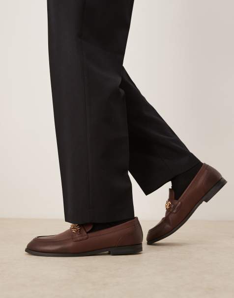 ASOS DESIGN - Mocassini college marroni con dettagli in metallo color oro - view 1