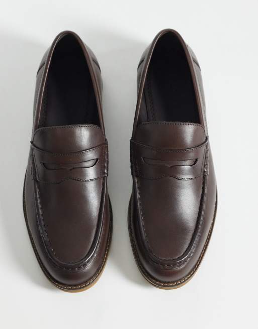 ASOS DESIGN - Mocassini college marroni in pelle, 3 di 4