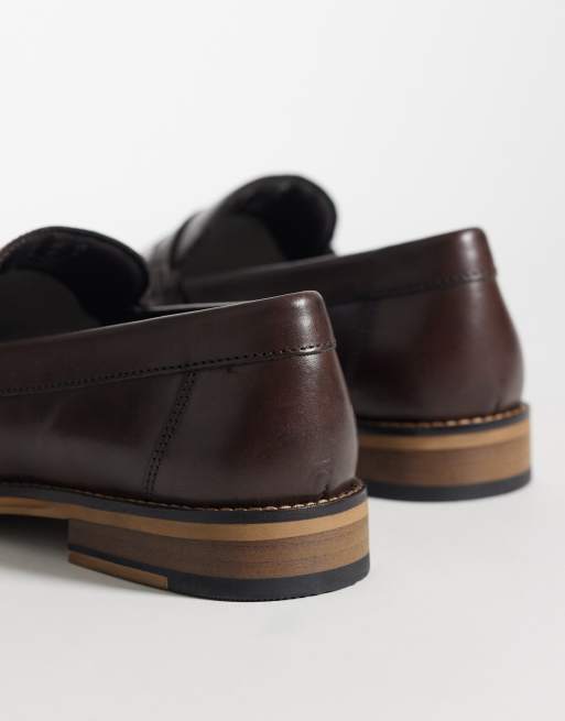 ASOS DESIGN - Mocassini college marroni in pelle, 4 di 4