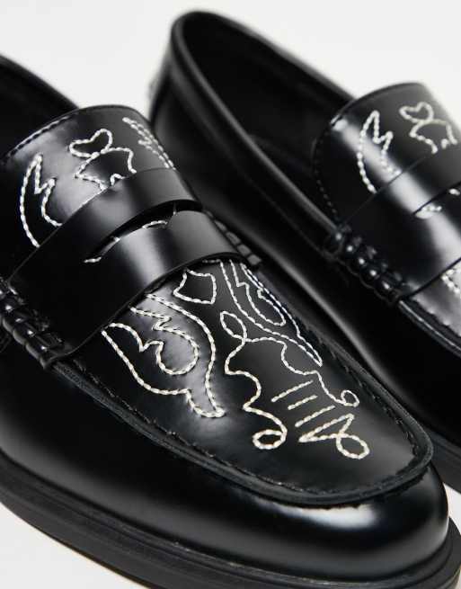 ASOS DESIGN penny loafers in black with western detailing