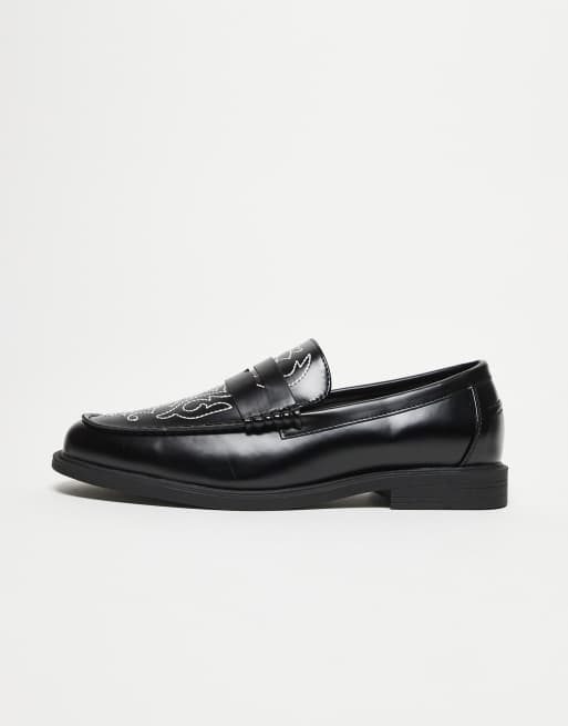 ASOS DESIGN penny loafers in black with western detailing