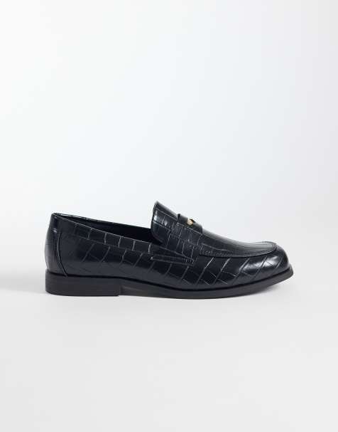 ASOS DESIGN - Mocassini college nero coccodrillo - view 1