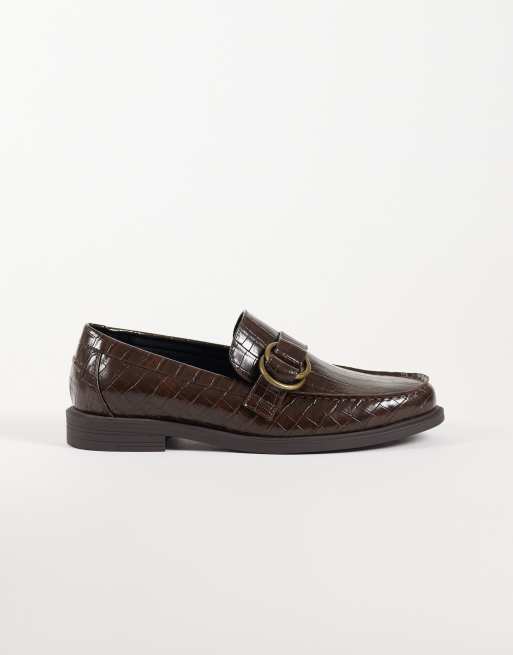ASOS DESIGN mocassini con dettagli metallici in marrone effetto coccodrillo, 1 di 5