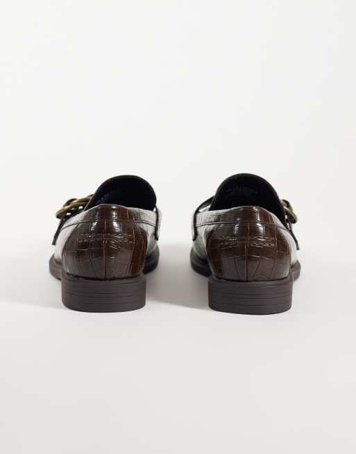 ASOS DESIGN mocassini con dettagli metallici in marrone effetto coccodrillo, 5 di 5