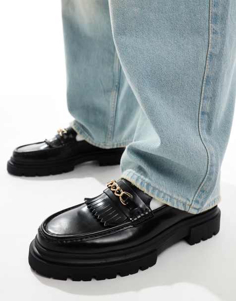 ASOS DESIGN - Mocassini con suola spessa in pelle nera con frange e nappe - view 1
