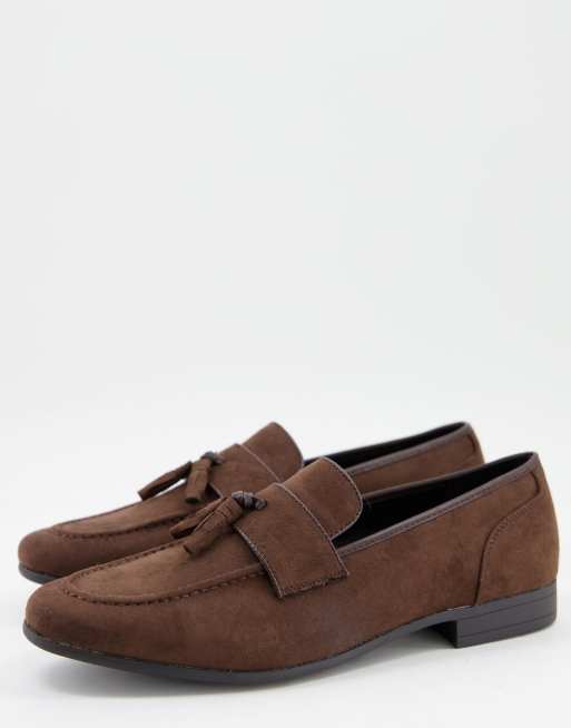  ASOS DESIGN - Mocassini in camoscio sintetico con nappe marrone 
