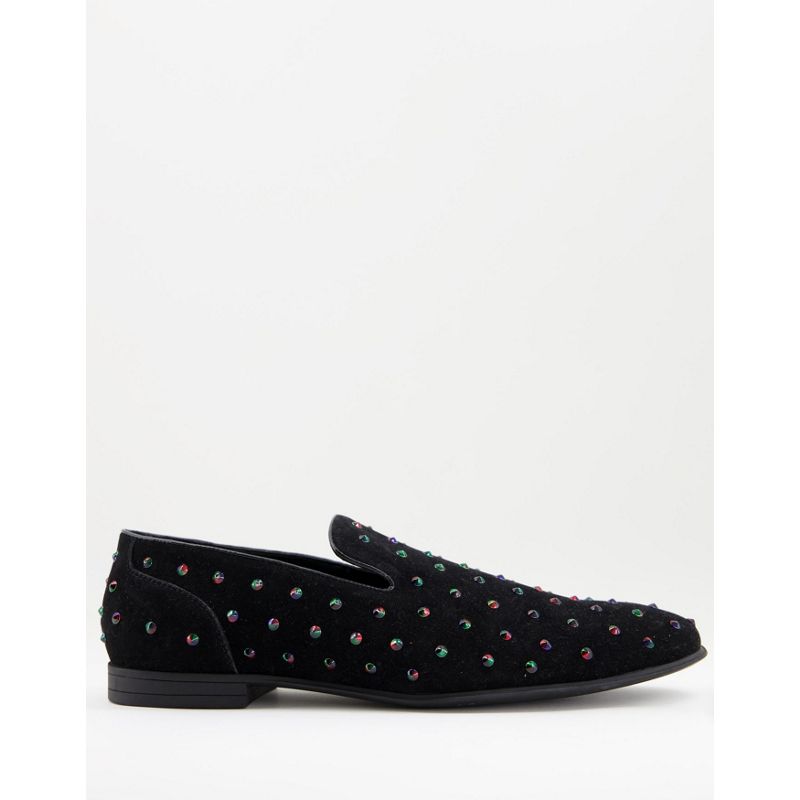 Uomo Scarpe, Stivali e Sneakers DESIGN - Mocassini in camoscio sintetico nero con borchie iridescenti