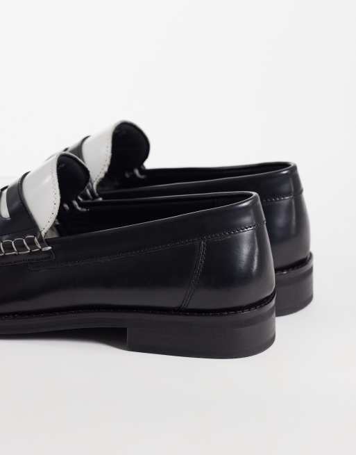 ASOS DESIGN - Mocassini in pelle bicolore nero e bianco sporco, 3 di 4