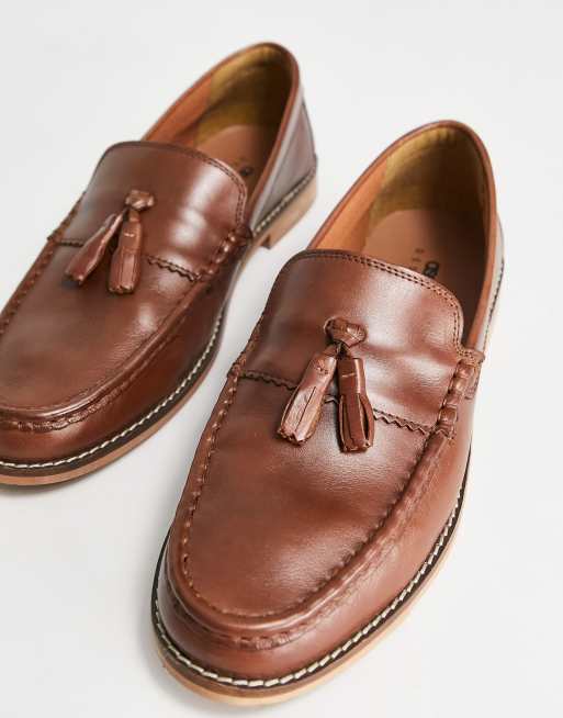 ASOS DESIGN - Mocassini in pelle color cuoio con nappe e suola naturale, 3 di 4