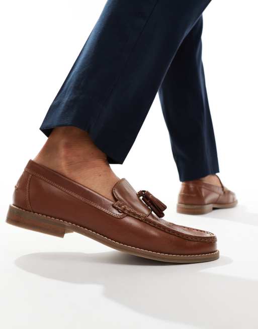ASOS DESIGN - Mocassini in pelle color cuoio con nappe e suola naturale, 5 di 5