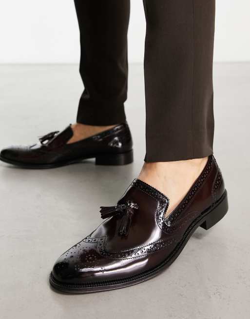 ASOS DESIGN - Mocassini in pelle marrone lucidata con dettagli brogue