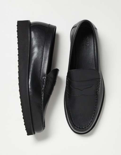 ASOS DESIGN - Mocassini in pelle nera con zeppa , 3 di 4