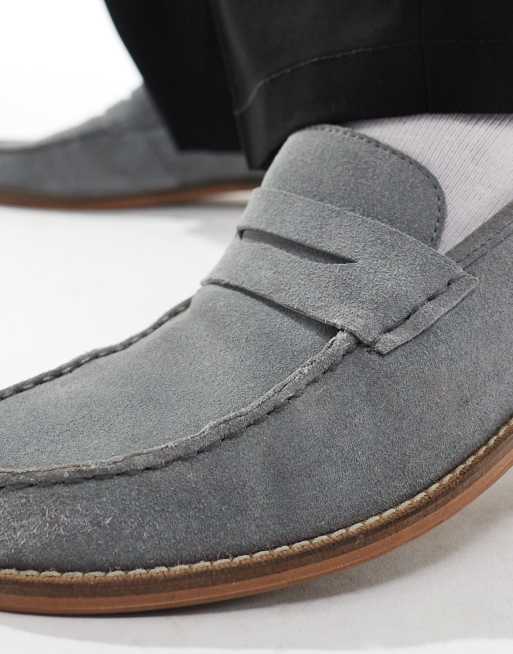 ASOS DESIGN - Mocassini in pelle scamosciata grigi con suola naturale, 2 di 4