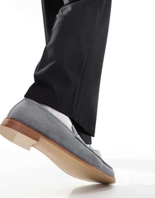 ASOS DESIGN - Mocassini in pelle scamosciata grigi con suola naturale, 3 di 4
