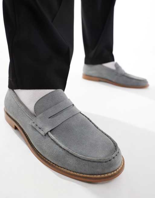 ASOS DESIGN - Mocassini in pelle scamosciata grigi con suola naturale, 4 di 4