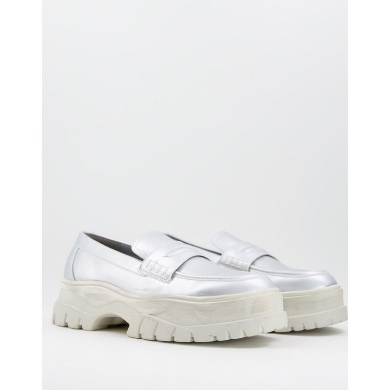 Mocassini Scarpe, Stivali e Sneakers DESIGN - Mocassini in pelle sintetica con suola spessa a contrasto, colore argento