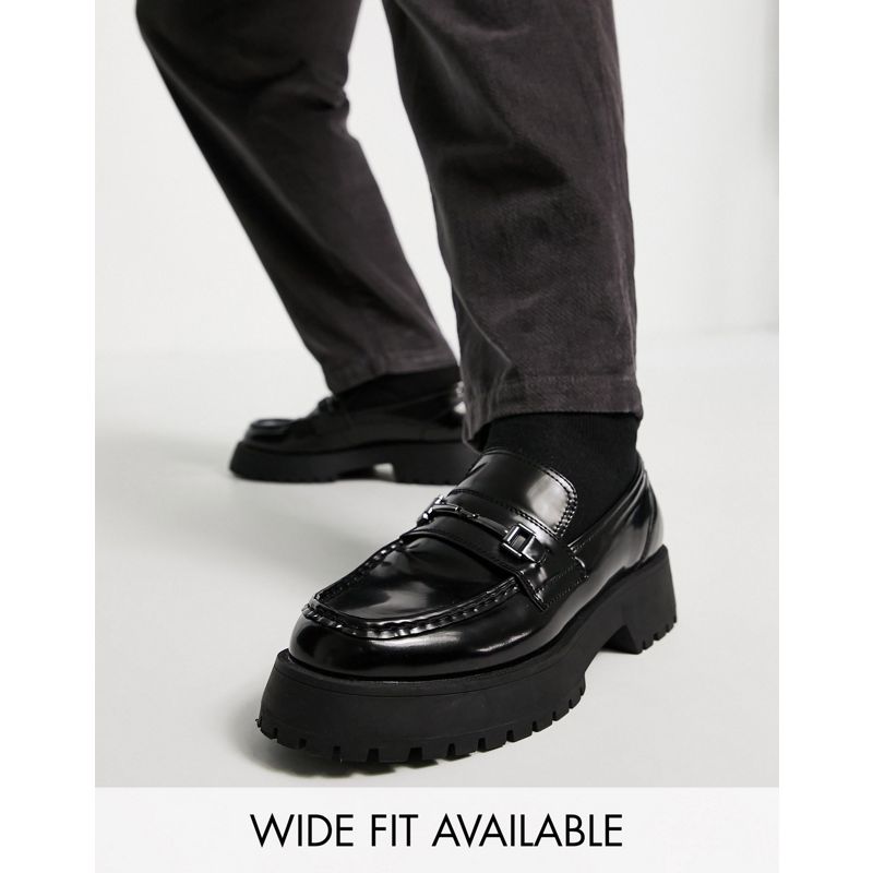 Scarpe, Stivali e Sneakers Mocassini DESIGN - Mocassini in pelle sintetica nera con suola spessa e morsetto