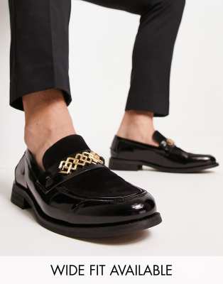ASOS DESIGN - Mocassini in pelle sintetica neri con dettagli a contrasto
