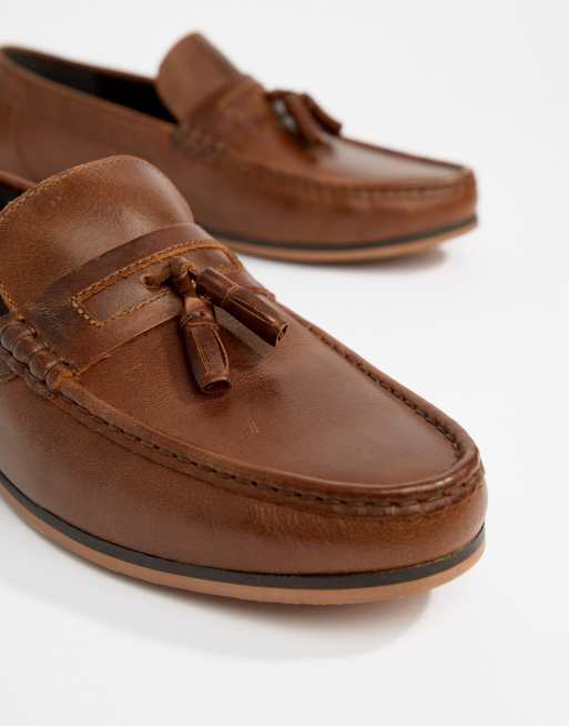 ASOS DESIGN - Mocassini in pianta larga in cuoio con nappe e suola naturale, 3 di 4