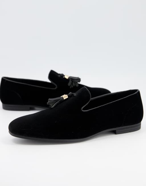 ASOS DESIGN - Mocassini in velluto sintetico nero con nappe