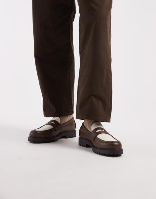 ASOS DESIGN - Mocassini marroni e panna con suola a carrarmato, 2 di 4